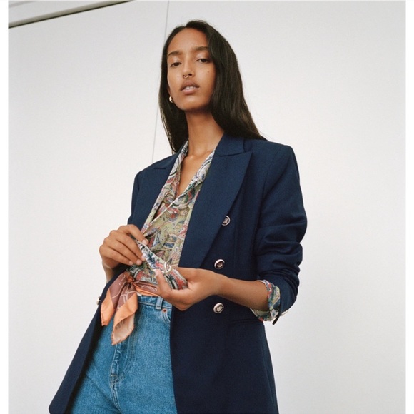 ZARA Double Breasted Gold Buttoned Blazer XS - Picture 2 of 13